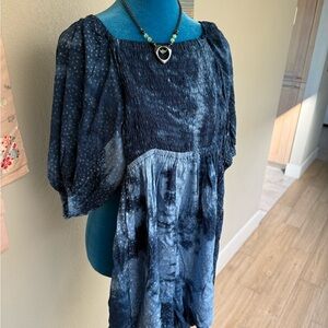 Blue Tie-Dye Romper with Puff Sleeves